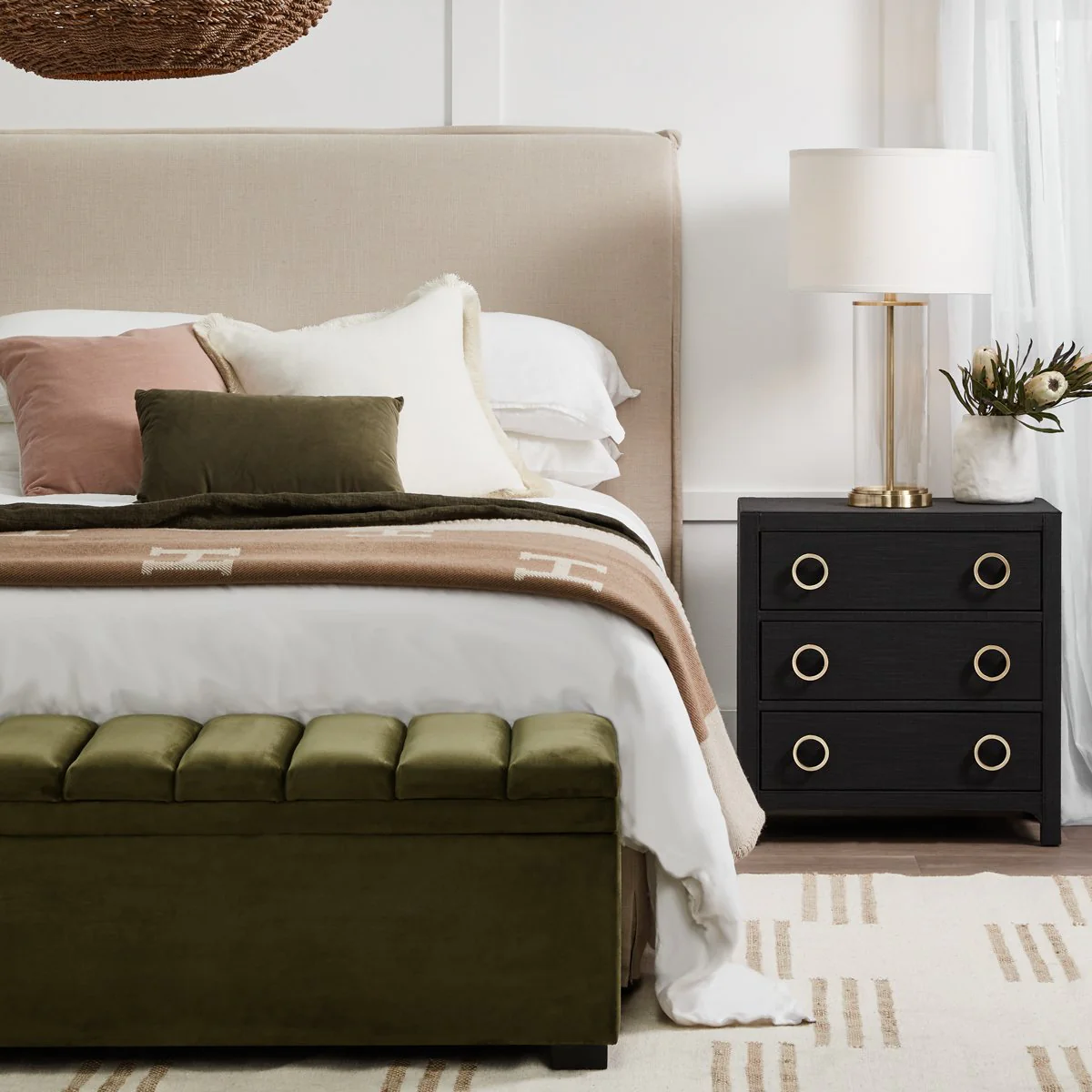 Astley Upholstered Bedside Table - Charcoal Linen - Image 6