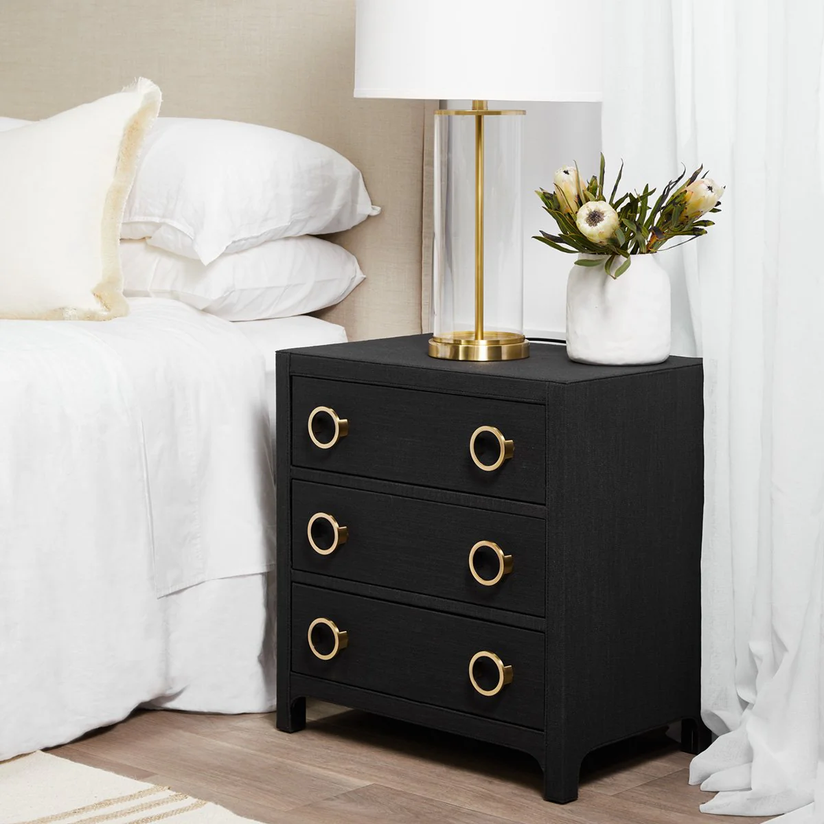 Astley Upholstered Bedside Table - Charcoal Linen - Image 7