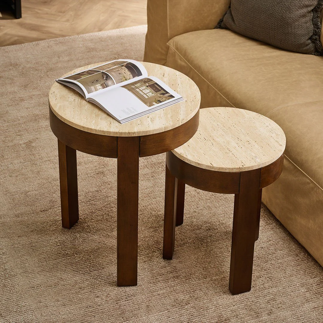 Oliver Travertine Side Table - Large Brown - Image 2