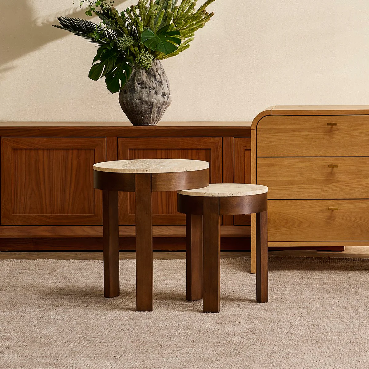 Oliver Travertine Side Table - Large Brown - Image 4